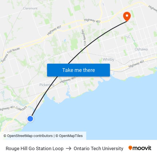 Rouge Hill Go Station Loop to Ontario Tech University map