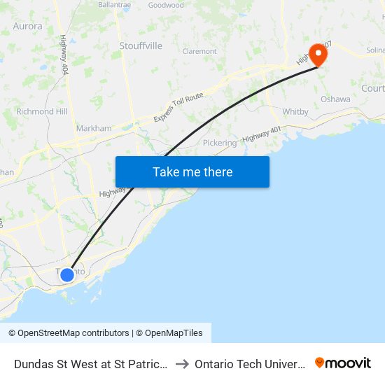 Dundas St West at St Patrick St to Ontario Tech University map