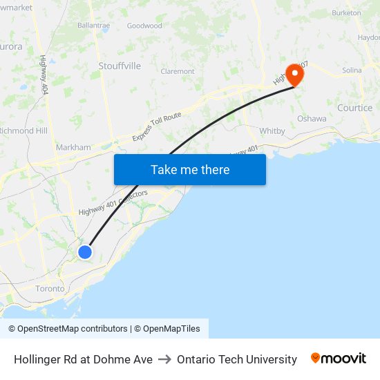 Hollinger Rd at Dohme Ave to Ontario Tech University map