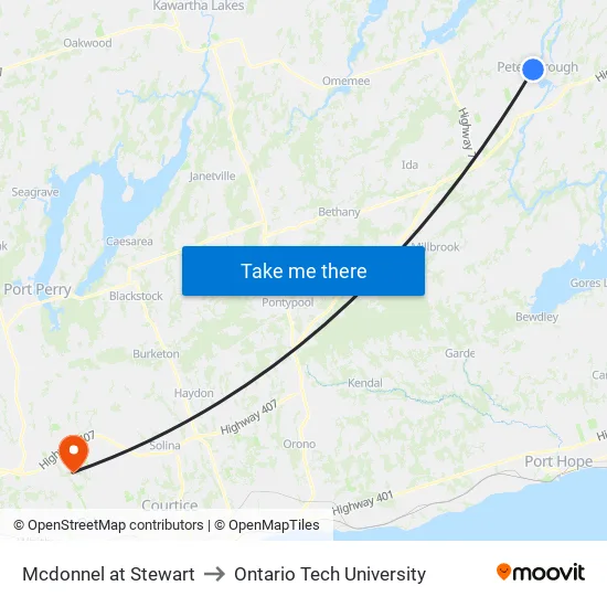 Mcdonnel at Stewart to Ontario Tech University map