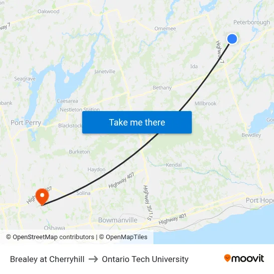 Brealey at Cherryhill to Ontario Tech University map