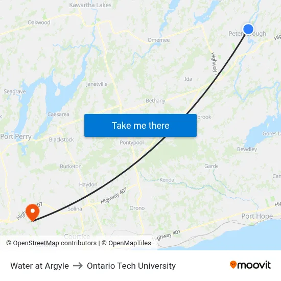 Water at Argyle to Ontario Tech University map