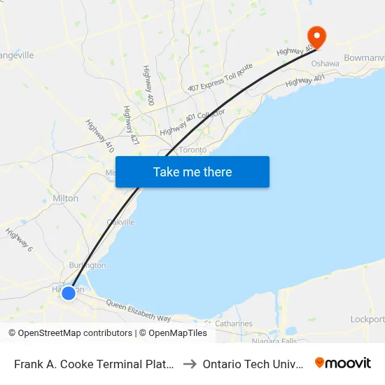 Frank A. Cooke Terminal Platform 6 to Ontario Tech University map