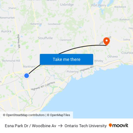Esna Park Dr / Woodbine Av to Ontario Tech University map