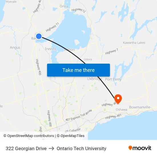322 Georgian Drive to Ontario Tech University map