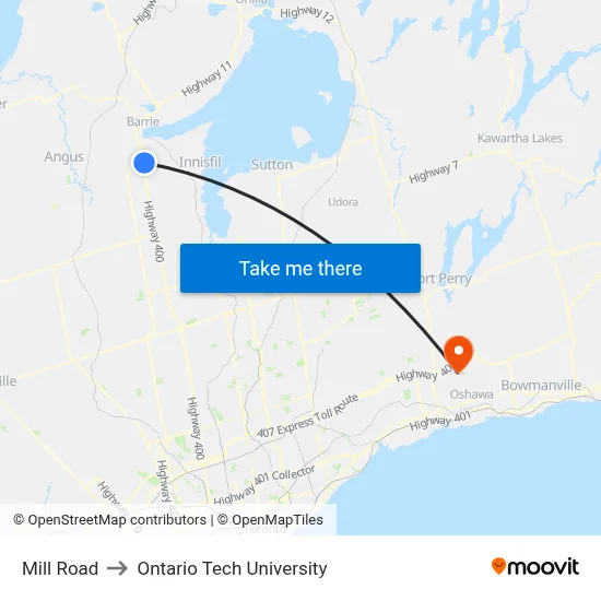 Mill Road to Ontario Tech University map