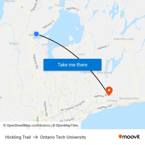 Hickling Trail to Ontario Tech University map
