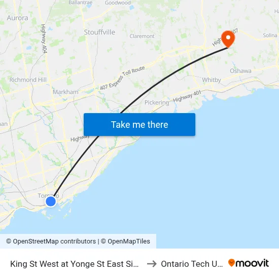 King St West at Yonge St East Side - King Station to Ontario Tech University map