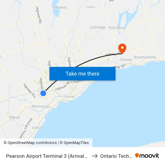 Pearson Airport Terminal 3 (Arrivals Level Columns C8-C12) to Ontario Tech University map