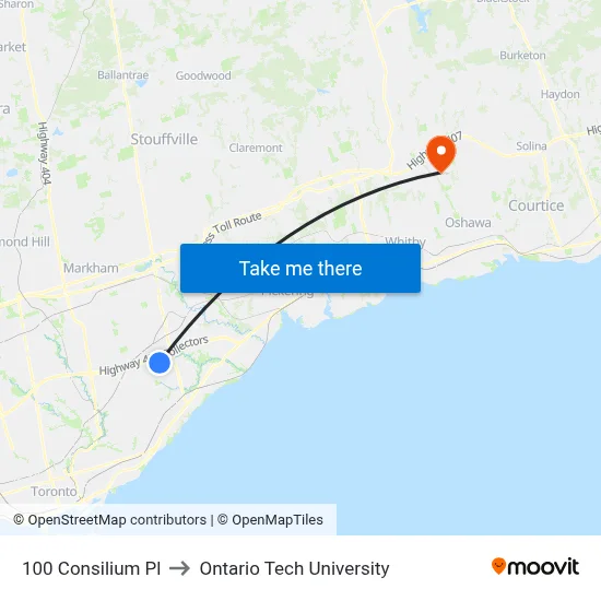 100 Consilium Pl to Ontario Tech University map