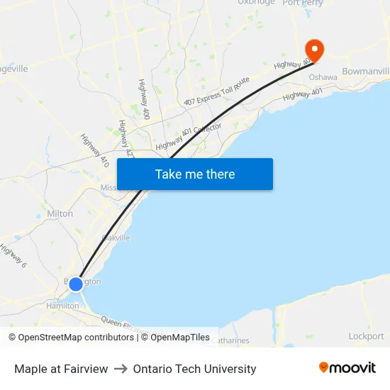 Maple at Fairview to Ontario Tech University map