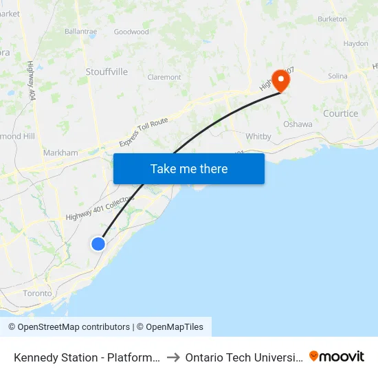 Kennedy Station - Platform B to Ontario Tech University map