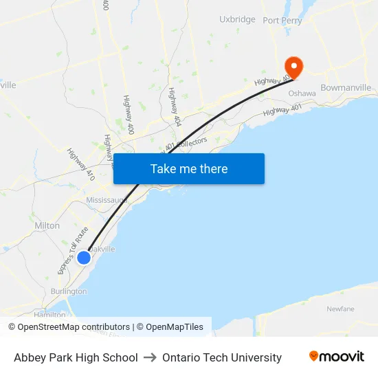 Abbey Park High School to Ontario Tech University map
