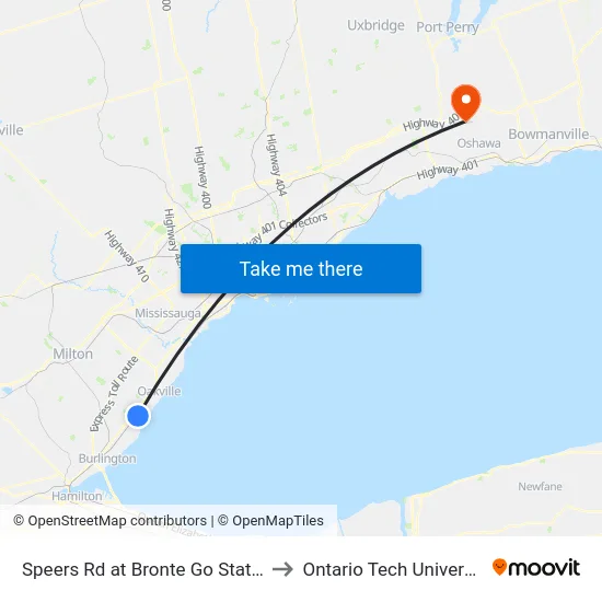 Speers Rd at Bronte Go Station to Ontario Tech University map
