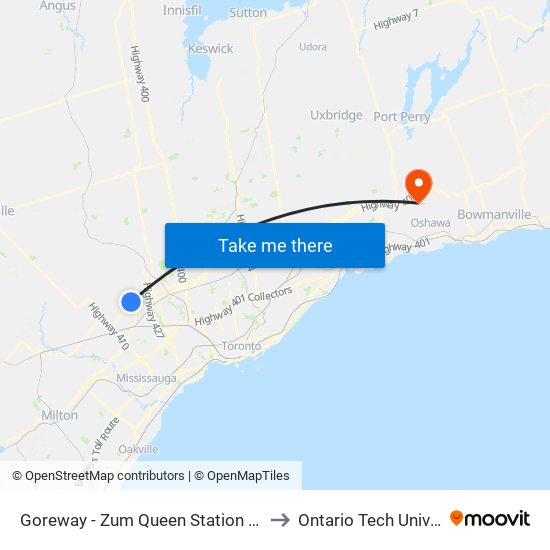 Goreway - Zum Queen Station Stop Wb to Ontario Tech University map