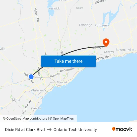 Dixie Rd at Clark Blvd to Ontario Tech University map