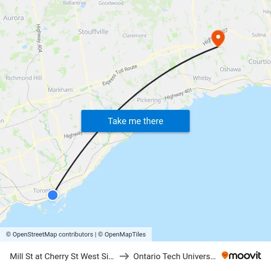 Mill St at Cherry St West Side to Ontario Tech University map
