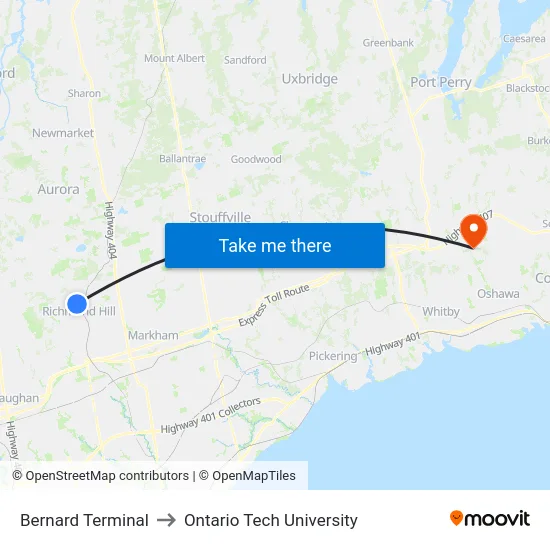 Bernard Terminal to Ontario Tech University map