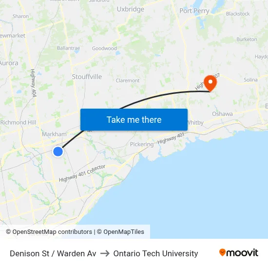 Denison St / Warden Av to Ontario Tech University map