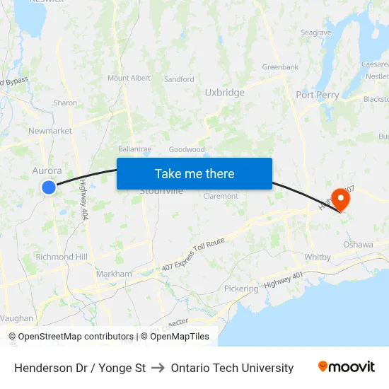 Henderson Dr / Yonge St to Ontario Tech University map