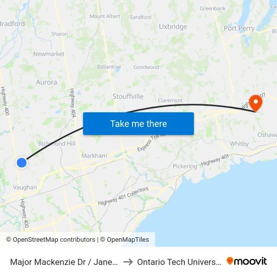Major Mackenzie Dr / Jane St to Ontario Tech University map