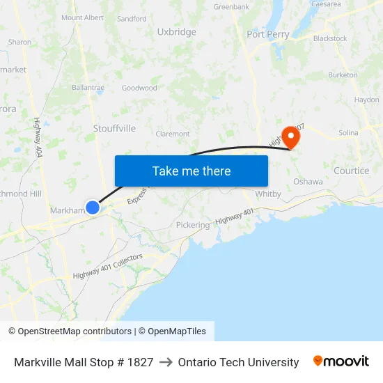 Markville Mall Stop # 1827 to Ontario Tech University map