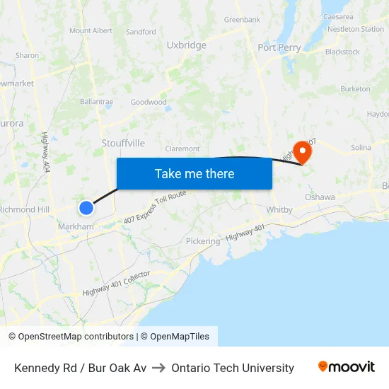 Kennedy Rd / Bur Oak Av to Ontario Tech University map