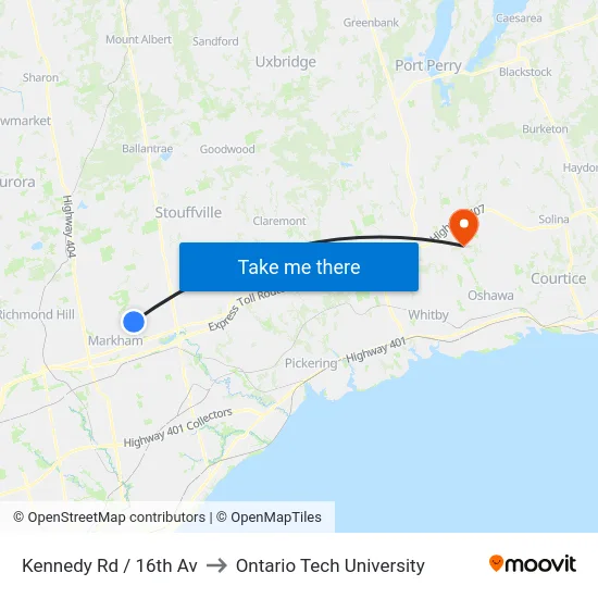 Kennedy Rd / 16th Av to Ontario Tech University map