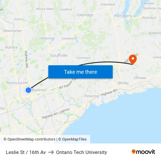 Leslie St / 16th Av to Ontario Tech University map