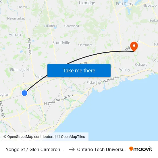 Yonge St / Glen Cameron Rd to Ontario Tech University map