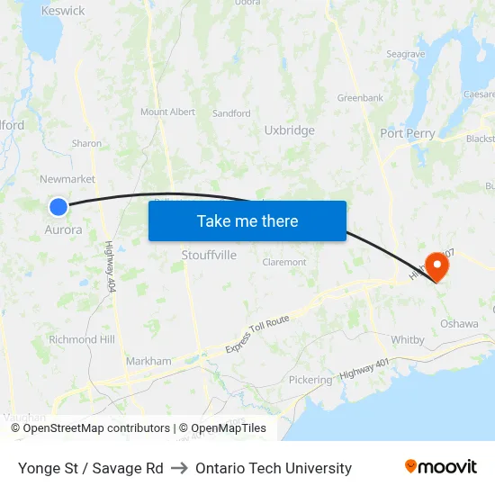 Yonge St / Savage Rd to Ontario Tech University map