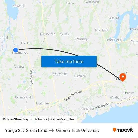 Yonge St / Green Lane to Ontario Tech University map
