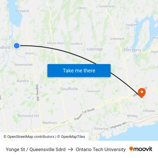 Yonge St / Queensville Sdrd to Ontario Tech University map