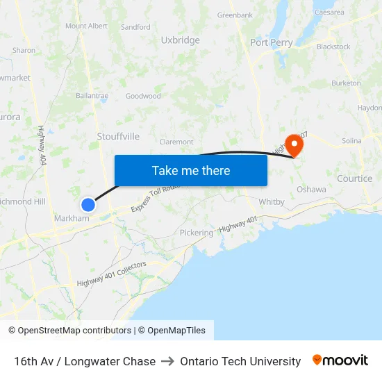 16th Av / Longwater Chase to Ontario Tech University map