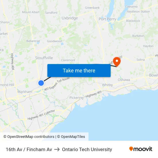 16th Av / Fincham Av to Ontario Tech University map