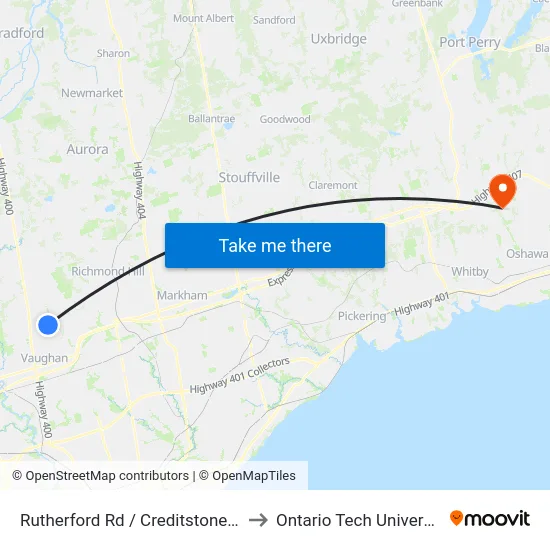 Rutherford Rd / Creditstone Rd to Ontario Tech University map