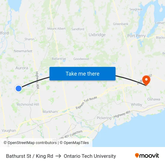 Bathurst St / King Rd to Ontario Tech University map