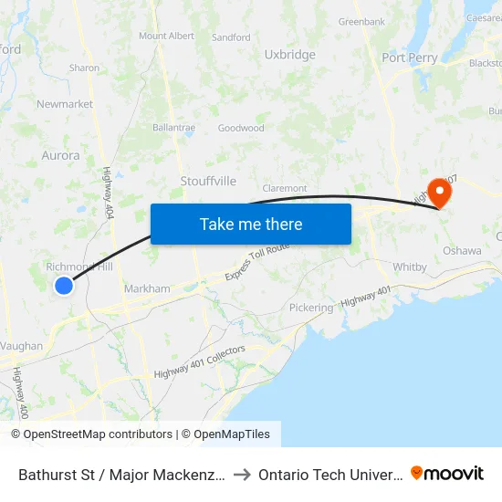 Bathurst St / Major Mackenzie Dr to Ontario Tech University map