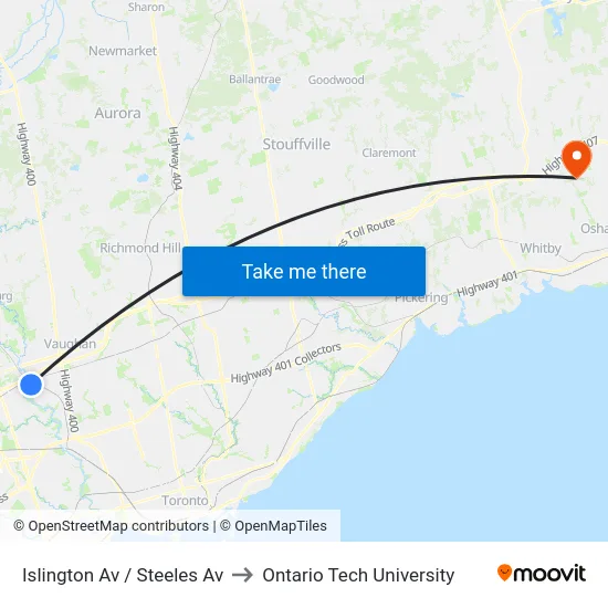 Islington Av / Steeles Av to Ontario Tech University map