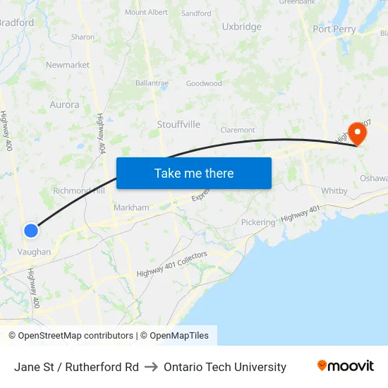 Jane St / Rutherford Rd to Ontario Tech University map