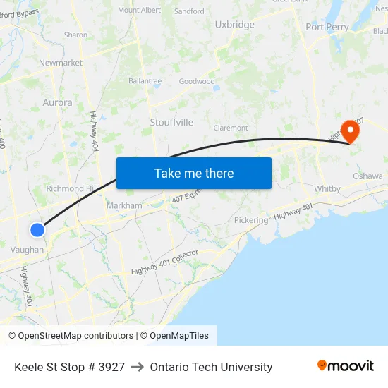 Keele St Stop # 3927 to Ontario Tech University map