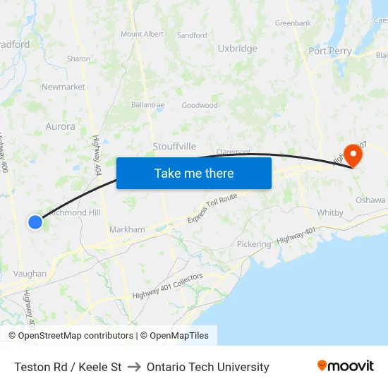 Teston Rd / Keele St to Ontario Tech University map
