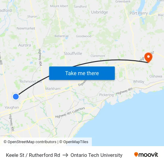 Keele St / Rutherford Rd to Ontario Tech University map