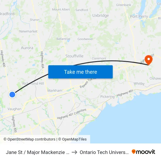 Jane St / Major Mackenzie Dr to Ontario Tech University map