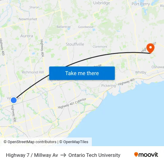 Highway 7 / Millway Av to Ontario Tech University map