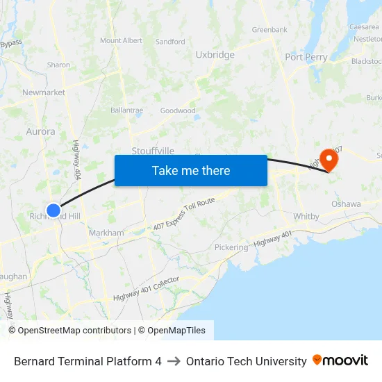 Bernard Terminal Platform 4 to Ontario Tech University map
