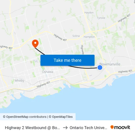 Highway 2 Westbound @ Boswell to Ontario Tech University map