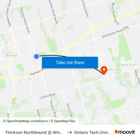 Thickson Northbound @ Winchester to Ontario Tech University map