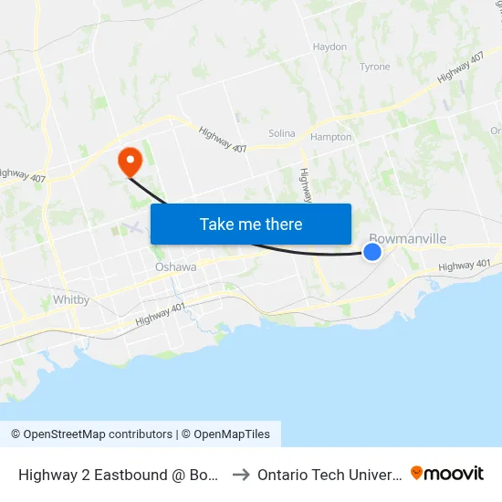Highway 2 Eastbound @ Boswell to Ontario Tech University map