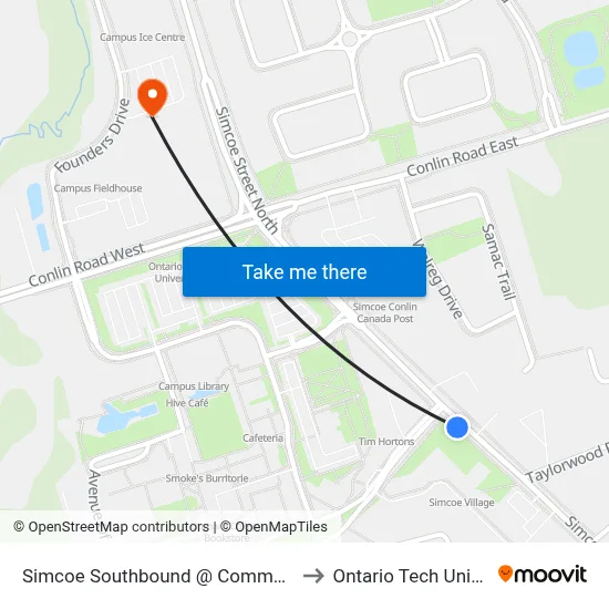 Simcoe Southbound @ Commencement to Ontario Tech University map